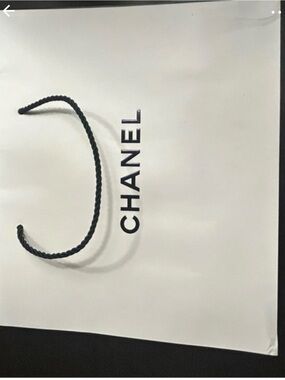 CHANEL White and Black Logo Gift Bag with Rope Handle